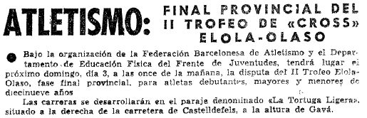 Noticia sobre la celebracin del Cross Elola-Olaso en 'La Tortuga Ligera' de Gav Mar publicada en el diario LA VANGUARDIA (30 de Enero de 1963)